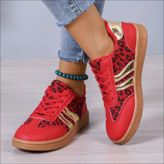 Leopard Lace Up Athletic Sneakers - Red / 41(us10) - Shoes on Sale Worldwide Shipping