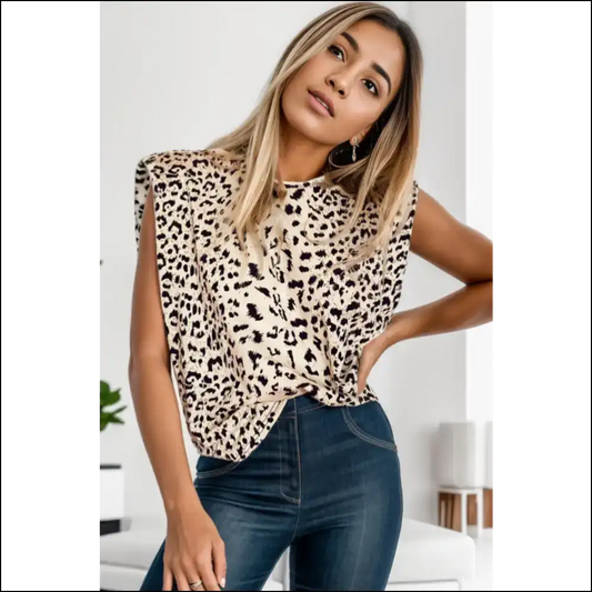 Leopard Print Round Neck Tank Top - m - Tops on Sale Worldwide Shipping