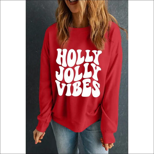 Letter Graphic Round Neck Long Sleeve Sweatshirt - Red / s - Sweatshirts & Hoodies on Sale Worldwide Shipping