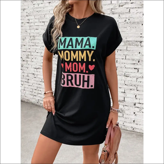 Letter Graphic Short Sleeve Mini Tee Dress - Black / s - Dresses on Sale Worldwide Shipping