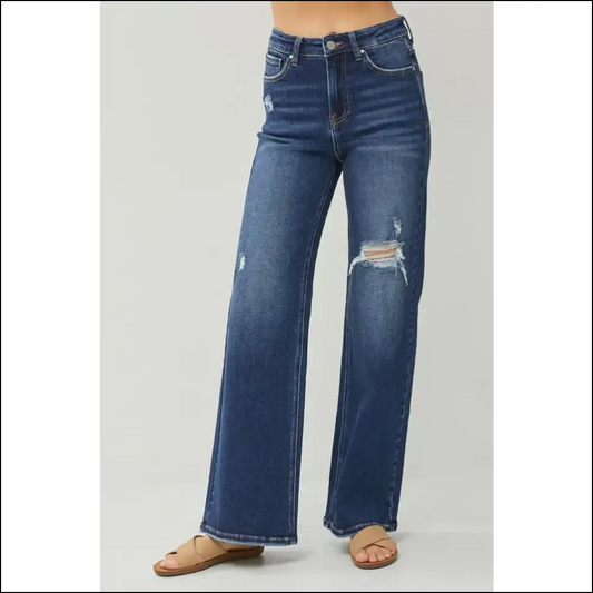 Level Up your Rebel Style with High Rise Distressed Wide Leg Jeans 😂👖 - Dark / 2xl - on Sale Worldwide Shipping