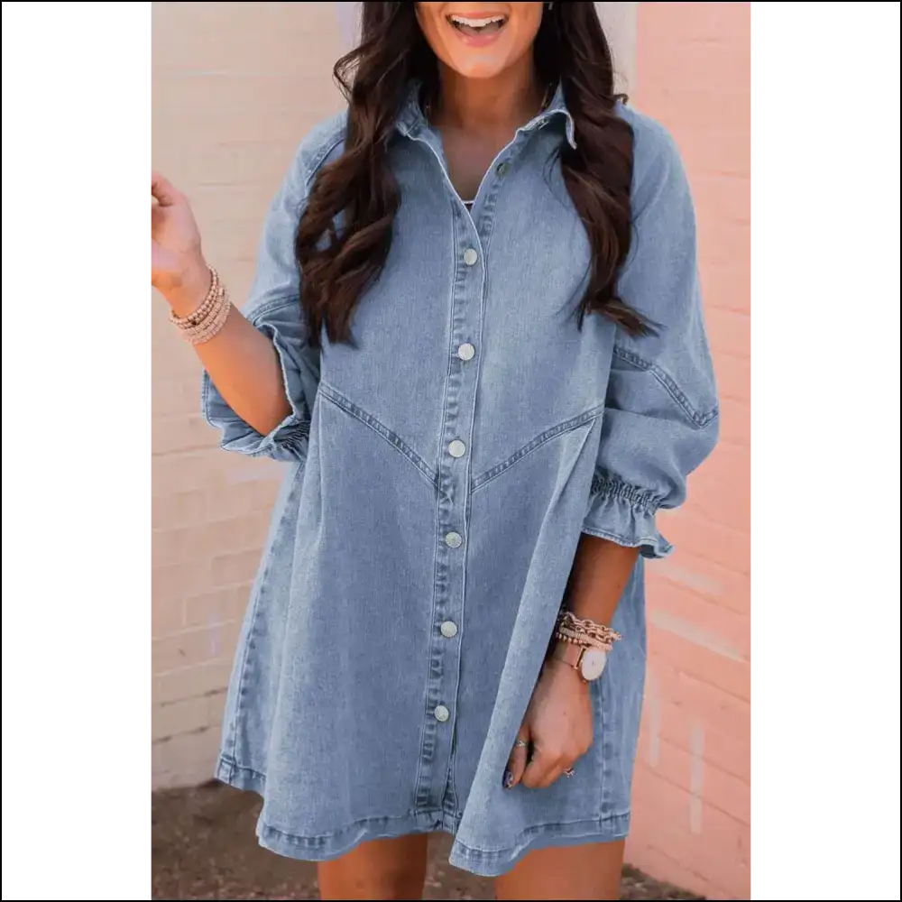 Light Blue Ruffle: Denim Dress of your Dreams (or Nightmares) 😈 Needful Things - Sky / s - Short Dresses on Sale Worldwide Shipping