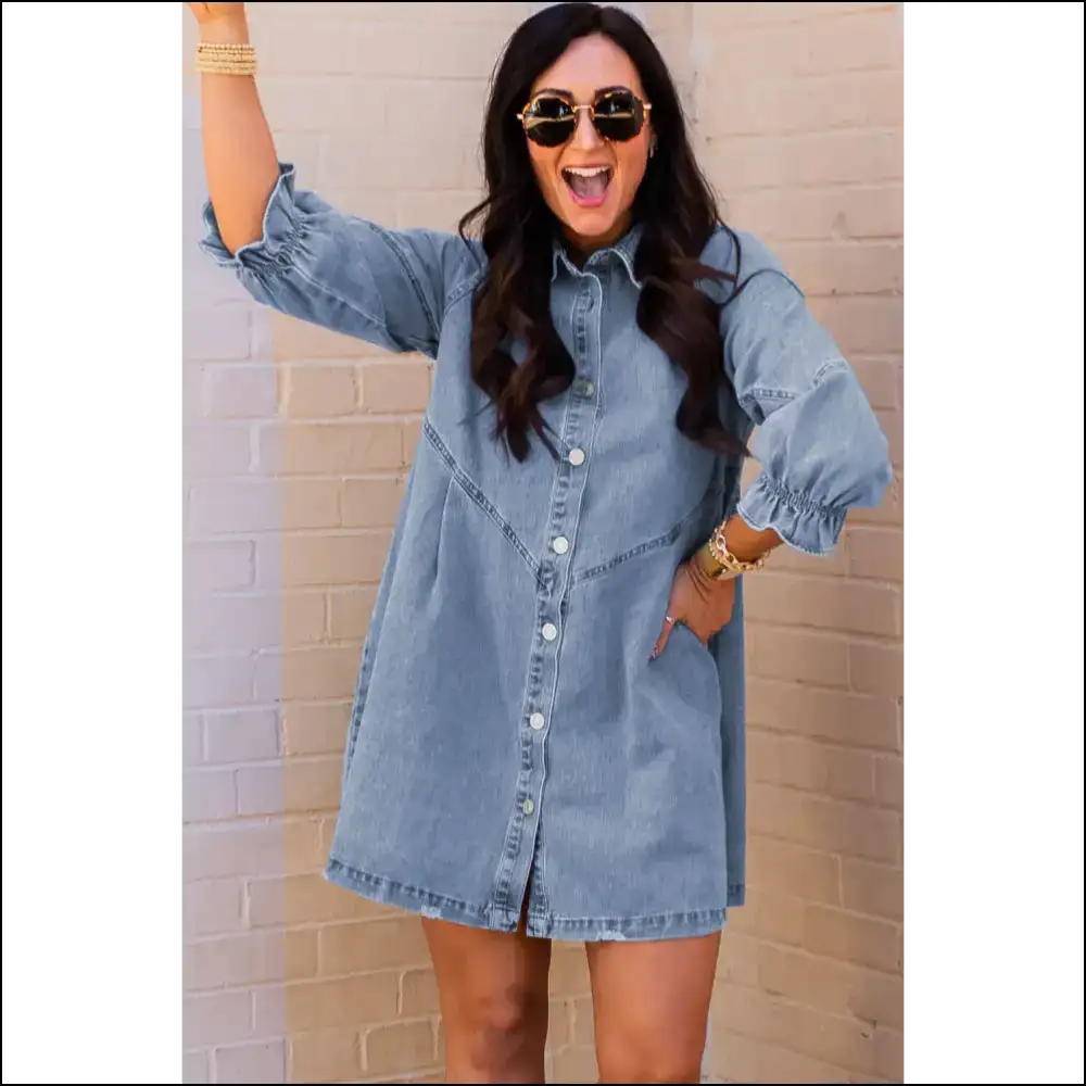 Light Blue Ruffle: Denim Dress of your Dreams (or Nightmares) 😈 Needful Things - Short Dresses on Sale Worldwide Shipping