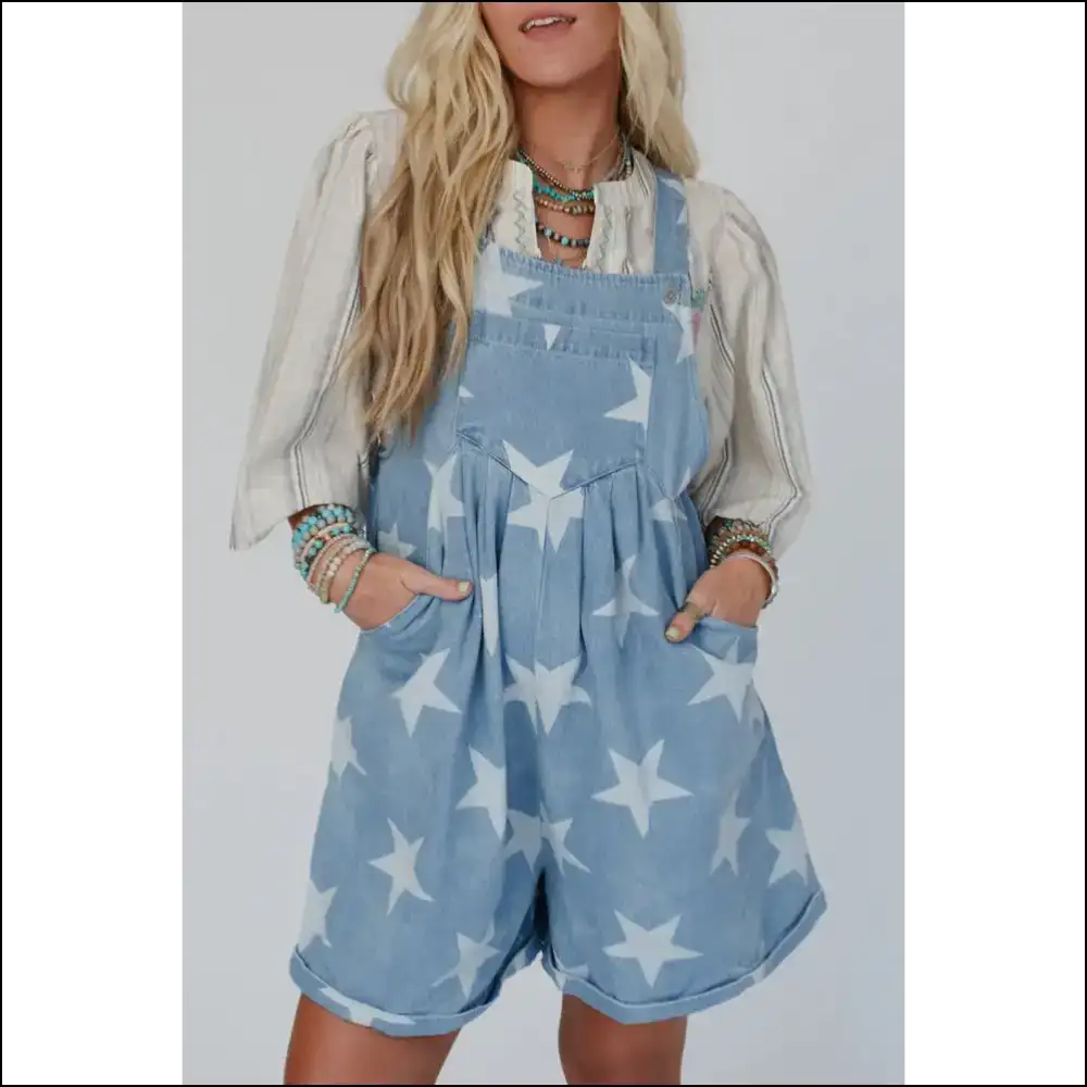 Light Blue Star Romper: Prepare for Liftoff! 🚀👖 Needful Things - s - Rompers Jumpsuits & on Sale Worldwide Shipping