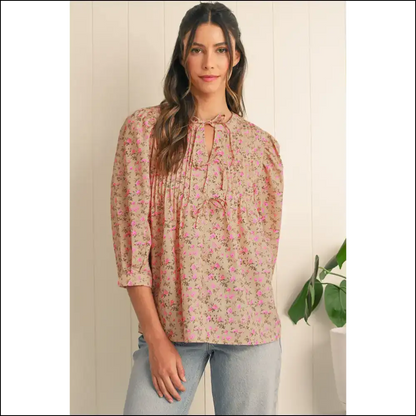 Light French Beige Ditsy Floral Print Puff Sleeve Blouse:! 🌼needful Things - Blouses on Sale Worldwide Shipping