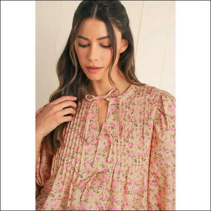Light French Beige Ditsy Floral Print Puff Sleeve Blouse:! 🌼needful Things - Blouses on Sale Worldwide Shipping