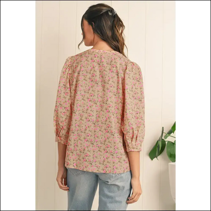 Light French Beige Ditsy Floral Print Puff Sleeve Blouse:! 🌼needful Things - Blouses on Sale Worldwide Shipping