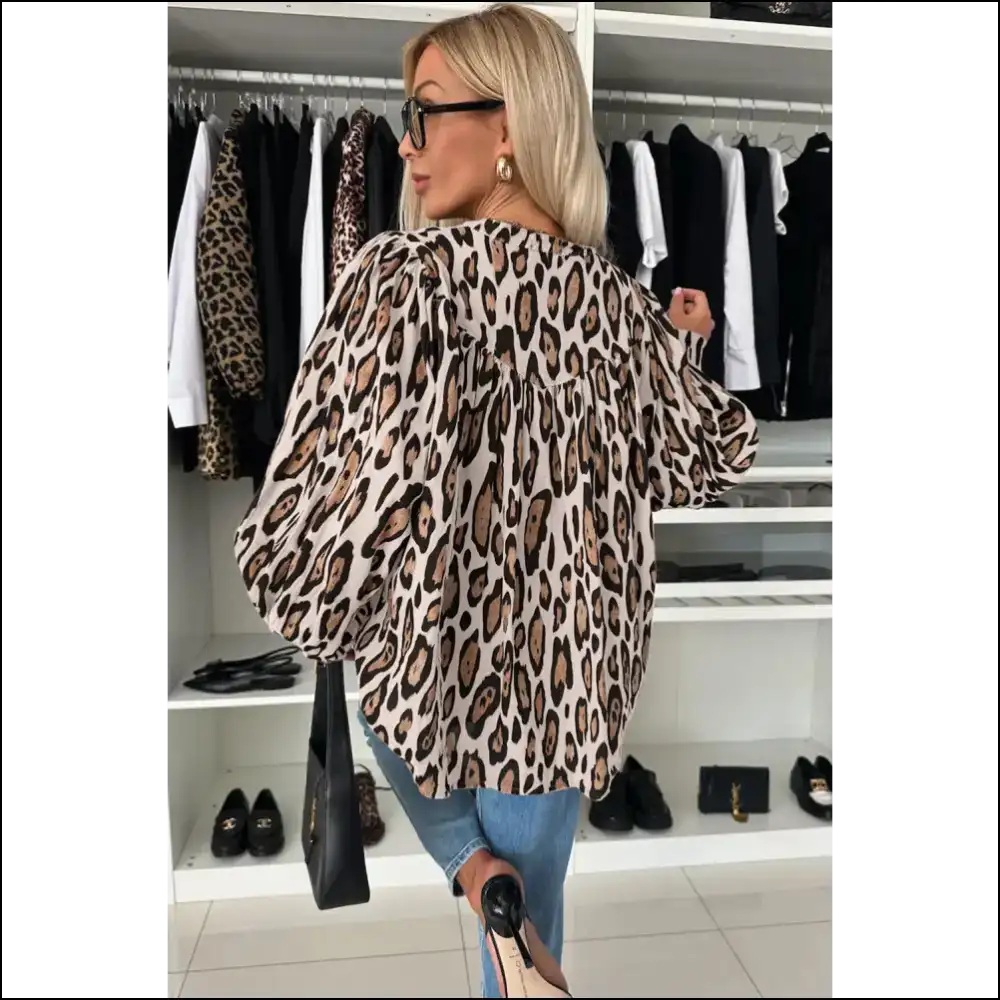 Light French Beige Leopard Print Blouse Roar-some Fashion - Blouses on Sale Worldwide Shipping