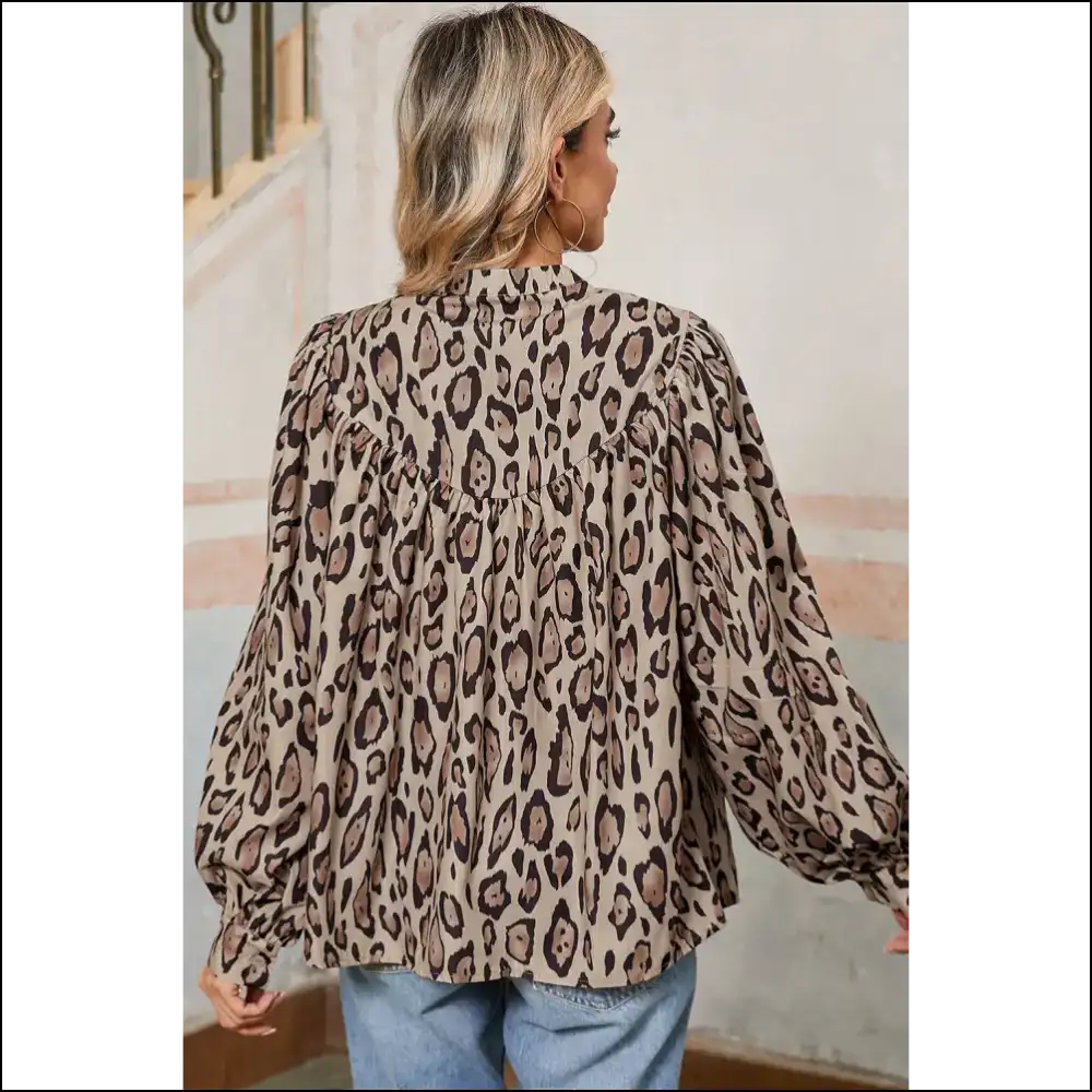 Light French Beige Leopard Print Blouse Roar-some Fashion - Blouses on Sale Worldwide Shipping