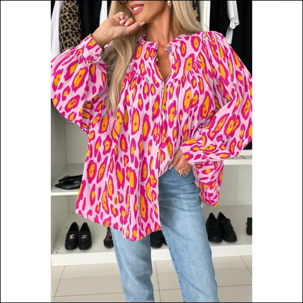 Light French Beige Leopard Print Blouse Roar-some Fashion - Rose Red / s - Blouses on Sale Worldwide Shipping