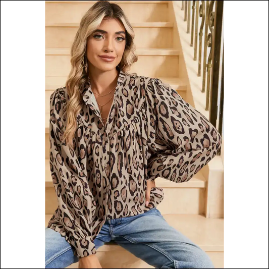 Light French Beige Leopard Print Blouse Roar-some Fashion - s - Blouses on Sale Worldwide Shipping