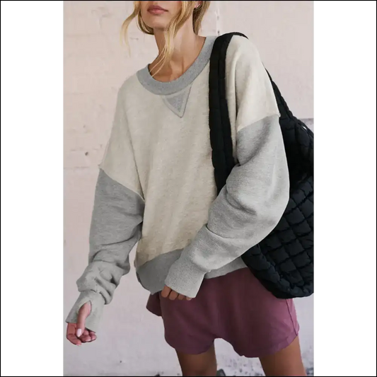 Light Grey Color Block Comfy (thumbholes Included Gorgeous!) - s - Sweatshirts & Hoodies on Sale Worldwide Shipping