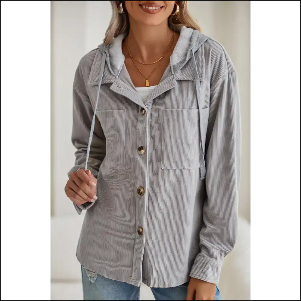 Light Grey Corduroy Shacket: your New Bf (before the Apocalypse) 💀 - s - Jackets Outerwear on Sale Worldwide Shipping