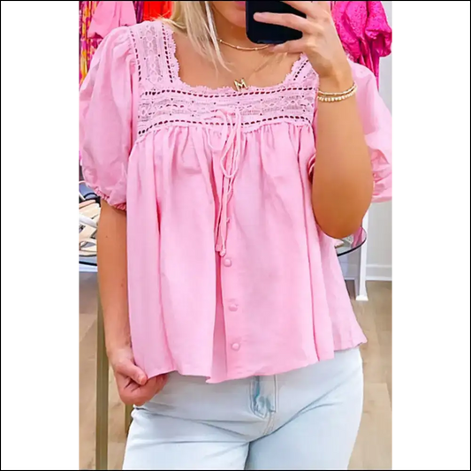 Light Pink Lace: from Wallflower to Wowza! 🌸 Puff Sleeve Blouse Magic by Needful Things - s - Blouses on Sale Worldwide Shipping