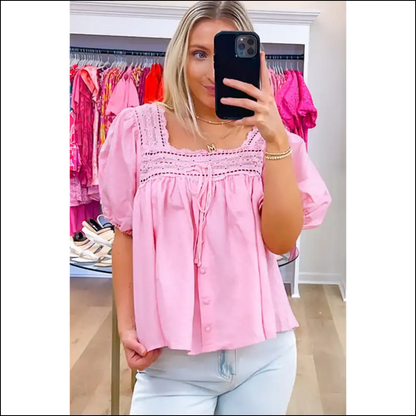 Light Pink Lace: from Wallflower to Wowza! 🌸 Puff Sleeve Blouse Magic by Needful Things - Blouses on Sale Worldwide Shipping