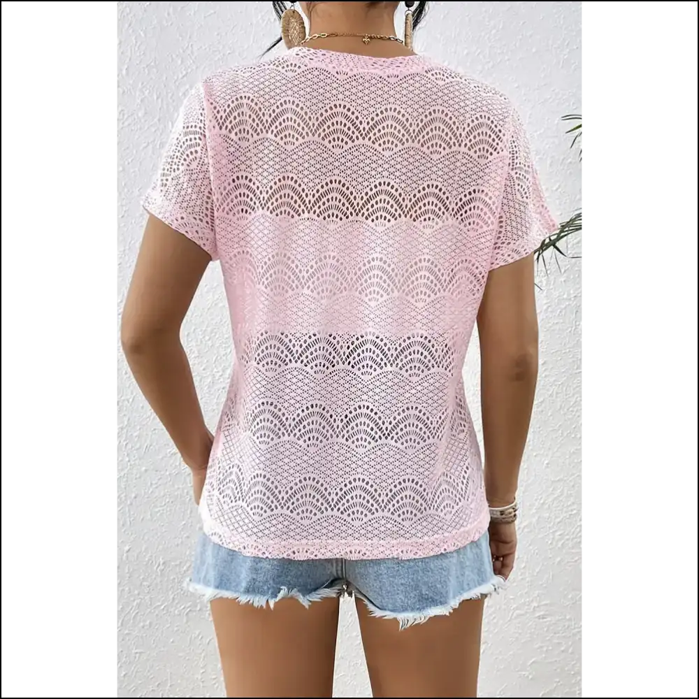 Light Pink Lace v Neck: Warning May Cause Extreme Attractiveness - Blouses on Sale Worldwide Shipping
