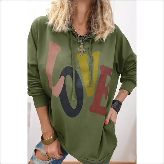 Love Dropped Shoulder Hoodie - Embrace your Style - Green / l - Sweatshirts & Hoodies on Sale Worldwide Shipping