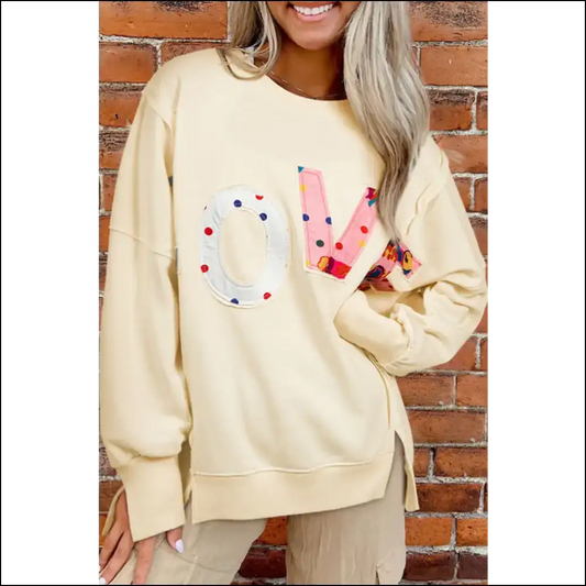 Love Patch Round Neck Sweatshirt - Cream / Xl - Sweatshirts & Hoodies on Sale Worldwide Shipping
