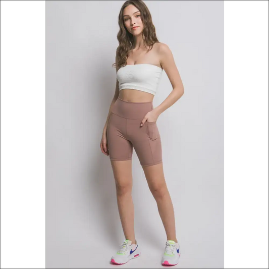 Love Tree High Waist Seam Detail Active Shorts - Taupe / l - on Sale Worldwide Shipping