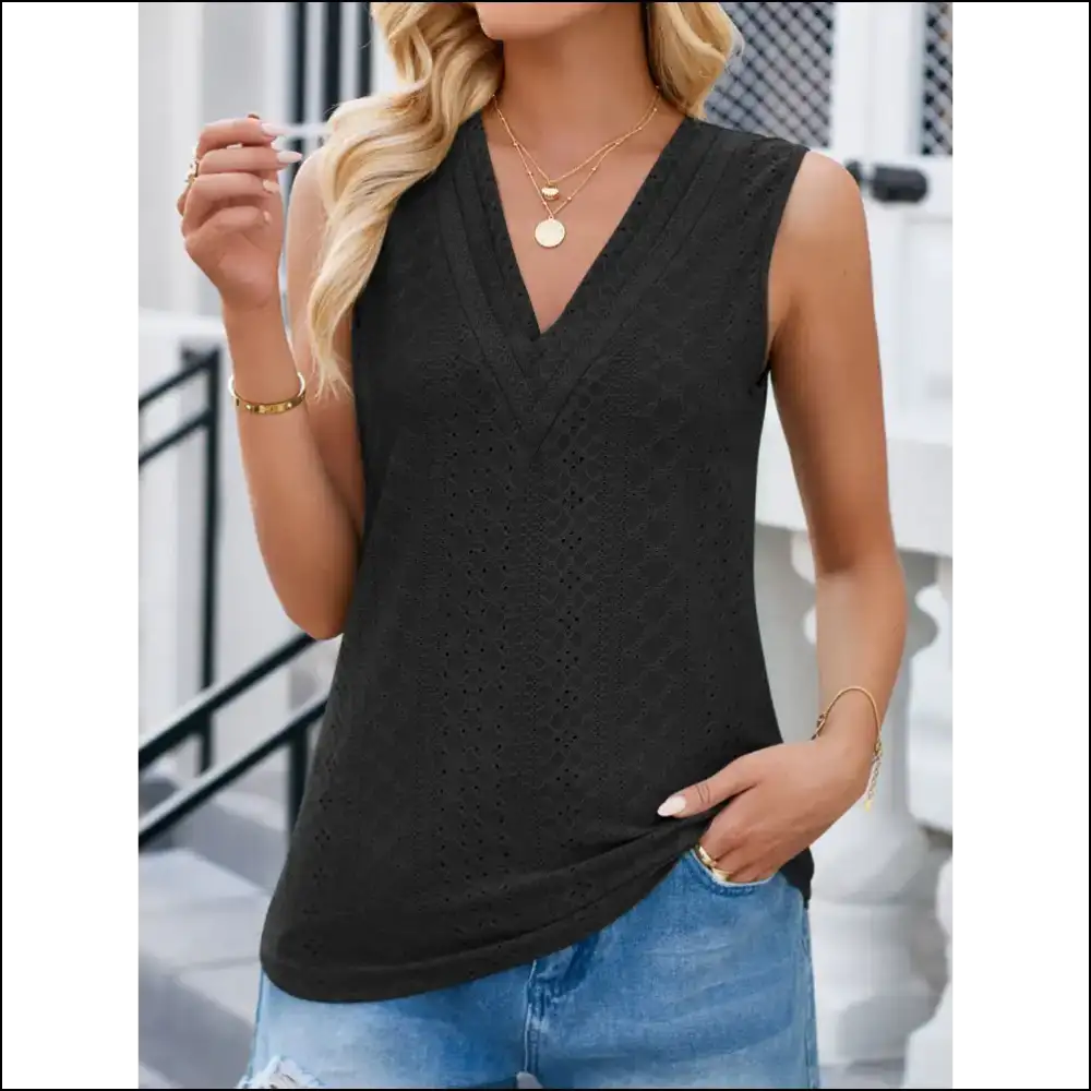 Lovelet Eyelet V-neck Tank: Embrace your Inner Goddess - Black / s - Tank Tops on Sale Worldwide Shipping