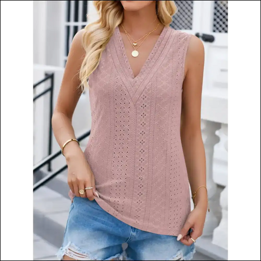 Lovelet Eyelet V-neck Tank: Embrace your Inner Goddess - Dusty Pink / l - Tank Tops on Sale Worldwide Shipping