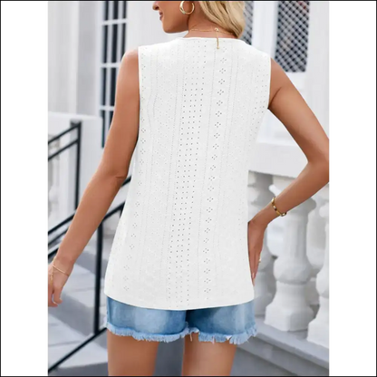 Lovelet Eyelet V-neck Tank: Embrace your Inner Goddess - Tank Tops on Sale Worldwide Shipping