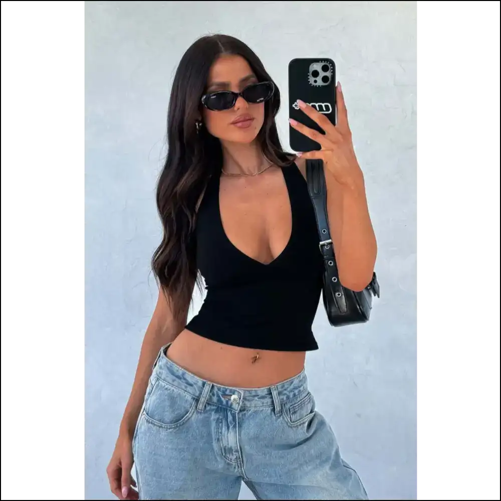 Lovelet Halter Neck Cropped Slim Cami - Black / m - Tank Tops on Sale Worldwide Shipping