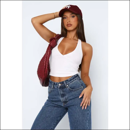 Lovelet Halter Neck Cropped Slim Cami - White / s - Tank Tops on Sale Worldwide Shipping