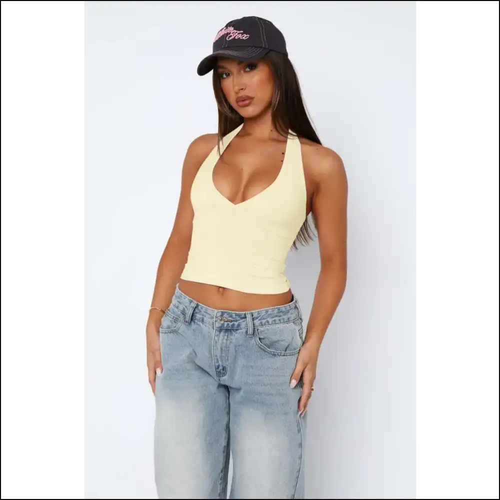 Lovelet Halter Neck Cropped Slim Cami - Yellow / s - Tank Tops on Sale Worldwide Shipping