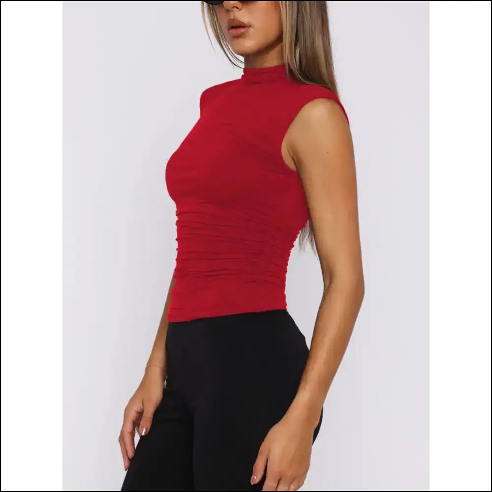 Lovelet Ruched Mock Neck Tank - Orange / s - Tops on Sale Worldwide Shipping