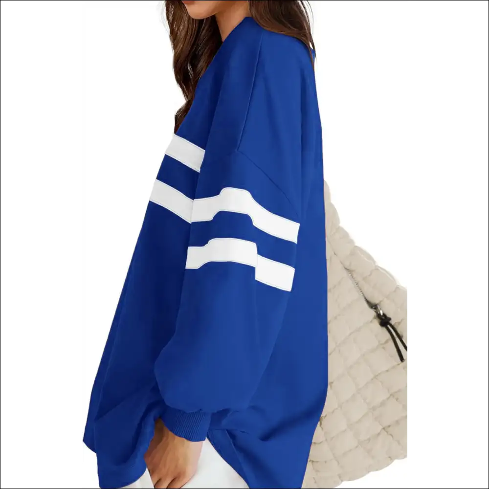 Lovelet Striped Round Neck Dropped Shoulder Sweatshirt - Sweatshirts & Hoodies on Sale Worldwide Shipping
