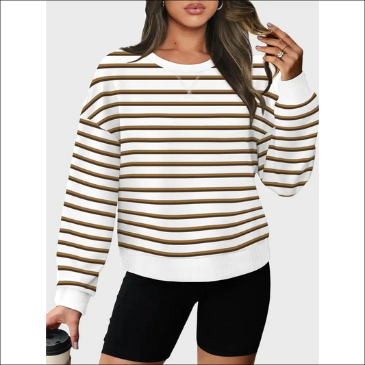 Lovelet Striped Round Neck Long Sleeve Sweatshirt - Camel / s - Sweatshirts & Hoodies on Sale Worldwide Shipping