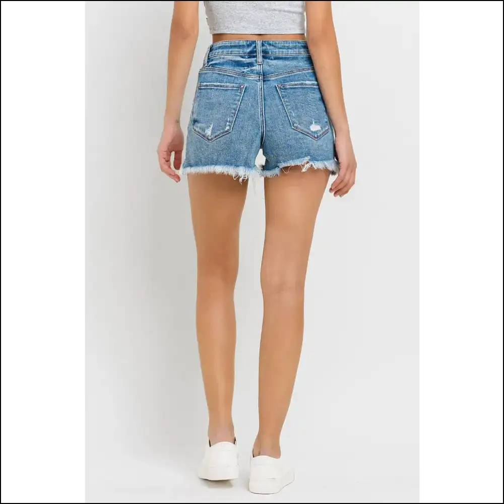 Lovervet Chic Stepped Waist Raw Hem Denim Shorts - on Sale Worldwide Shipping