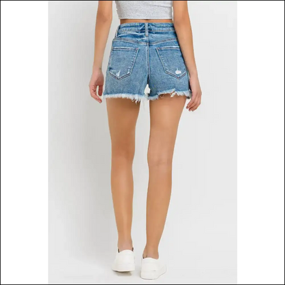 Lovervet Chic Stepped Waist Raw Hem Denim Shorts - on Sale Worldwide Shipping