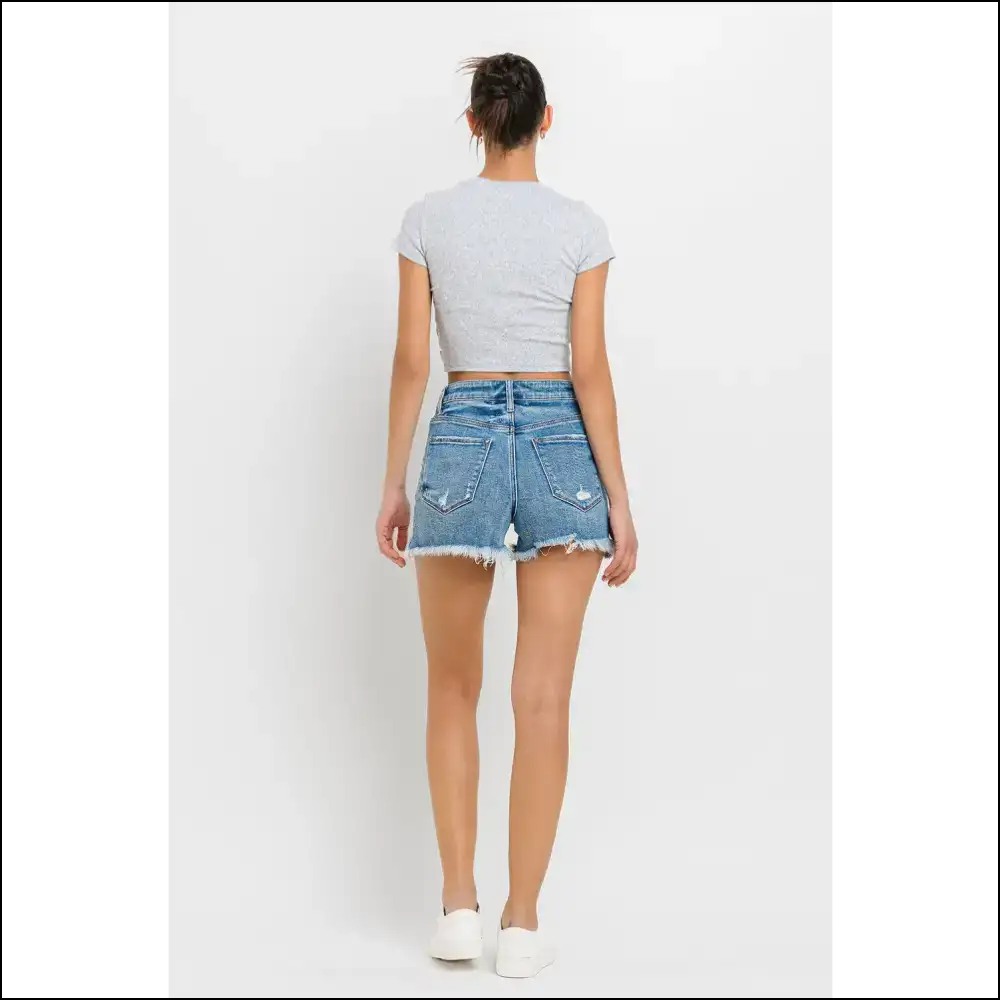 Lovervet Chic Stepped Waist Raw Hem Denim Shorts - on Sale Worldwide Shipping