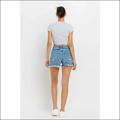 Lovervet Chic Stepped Waist Raw Hem Denim Shorts - on Sale Worldwide Shipping