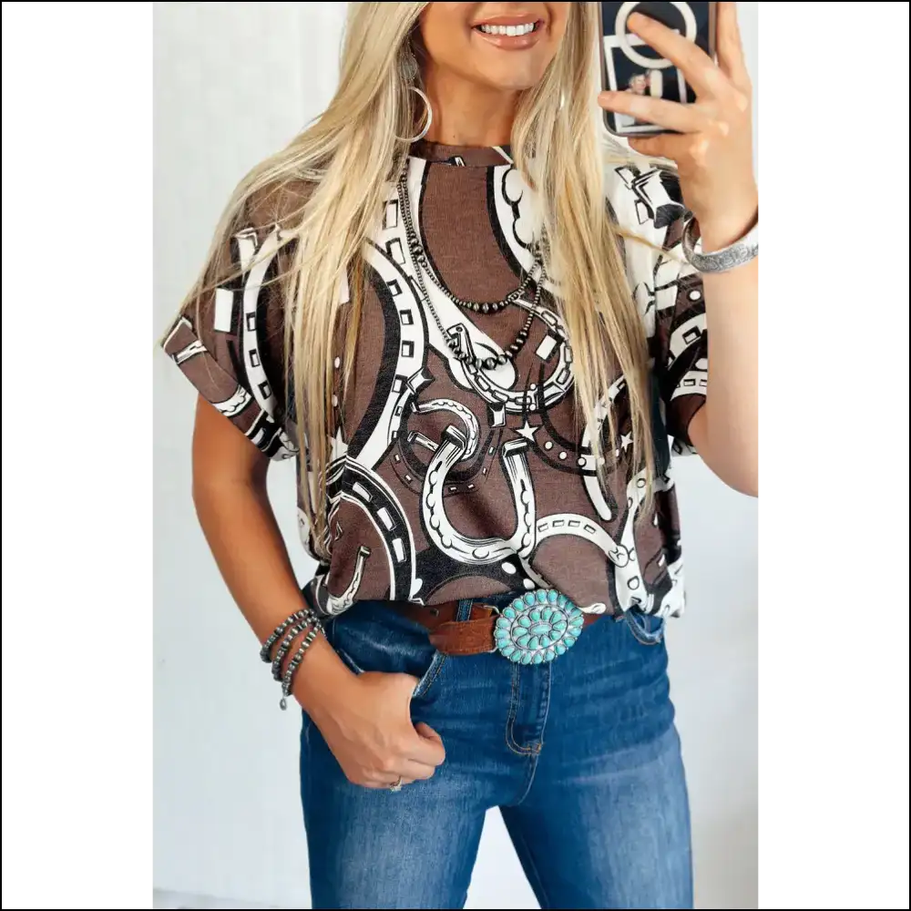 Lucky Horseshoes Graphic Tee: May the Odds be Ever in your Favor! 🍀 Needful Things - Brown / s - t Shirts on Sale Worldwide Shipping