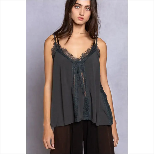 Luxe Lace Detail V-neck Cami - Dark Gray / l - Tank Tops on Sale Worldwide Shipping