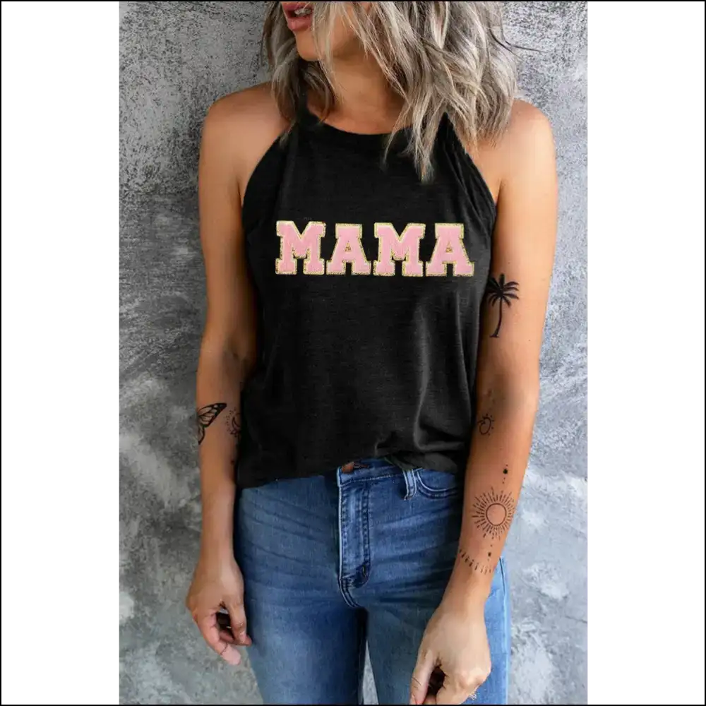 Mama Chic Round Neck Tank: Dress Like you Care but Actually Don’t 😂✨ - Black / 2xl - Tank Tops on Sale Worldwide Shipping