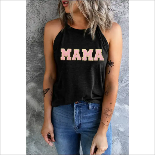 Mama Chic Round Neck Tank: Dress Like you Care but Actually Don’t 😂✨ - Black / 2xl - Tank Tops on Sale Worldwide Shipping
