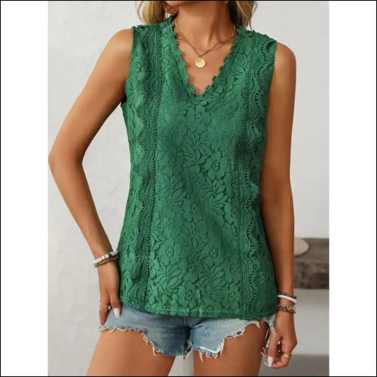 Mandy Lace V-neck Tank Top - Chic & Stylish - Dark Green / s - Tops on Sale Worldwide Shipping