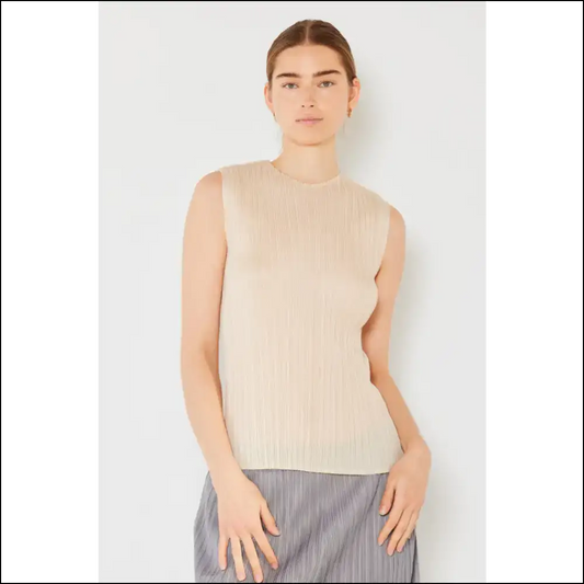 Marina West Pleated Sleeveless Crewneck Tank - Beige / S/m - Tops on Sale Worldwide Shipping