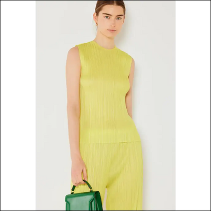 Marina West Pleated Sleeveless Crewneck Tank - Bright Green / S/m - Tops on Sale Worldwide Shipping
