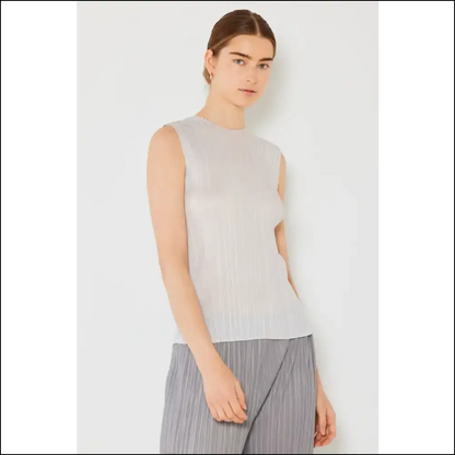 Marina West Pleated Sleeveless Crewneck Tank - Light Gray / S/m - Tops on Sale Worldwide Shipping
