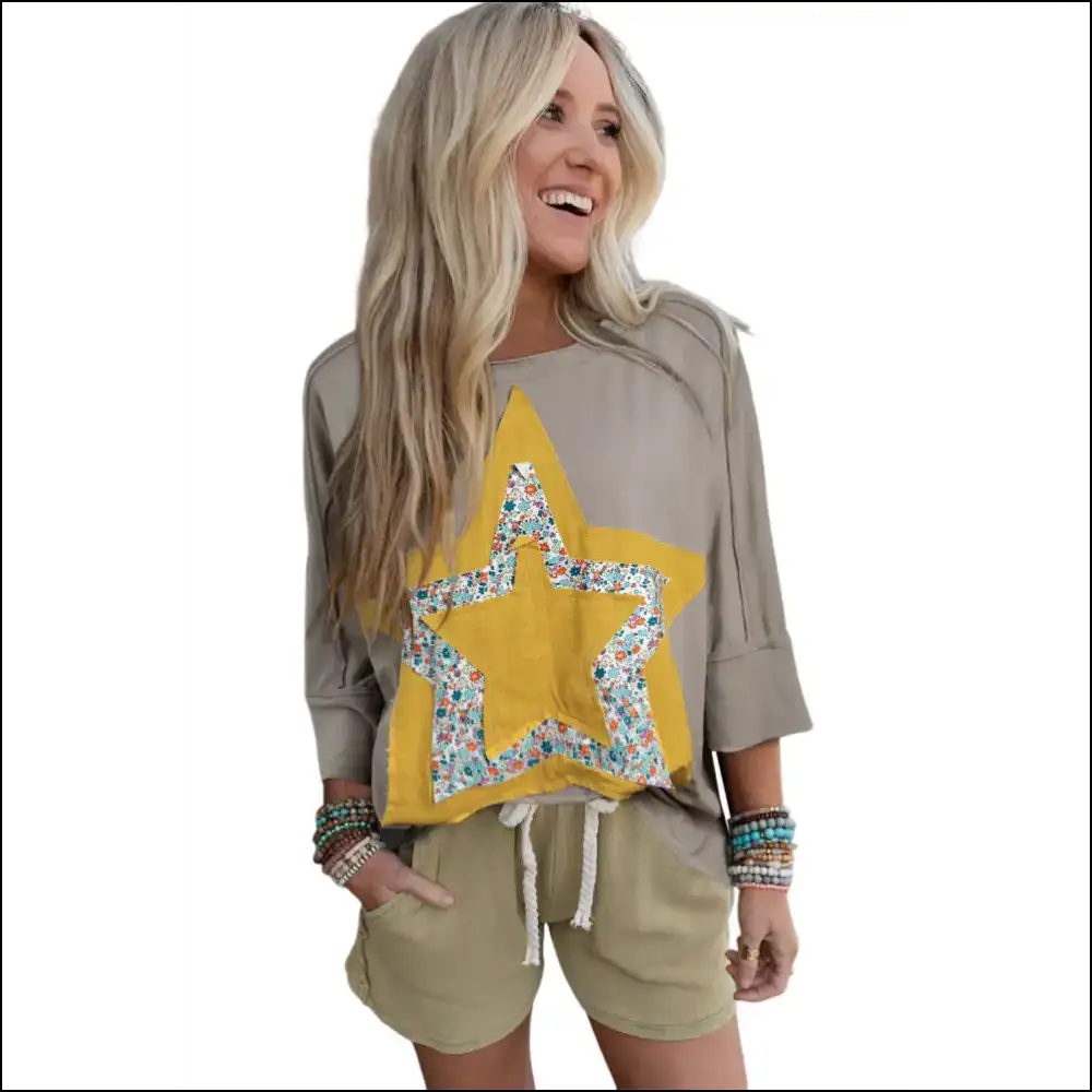 Medium Grey Floral Star Patched: Finally a Shirt that Gets you 💀✨ Needful Things - Rose Tan / s - t Shirts on Sale Worldwide Shipping