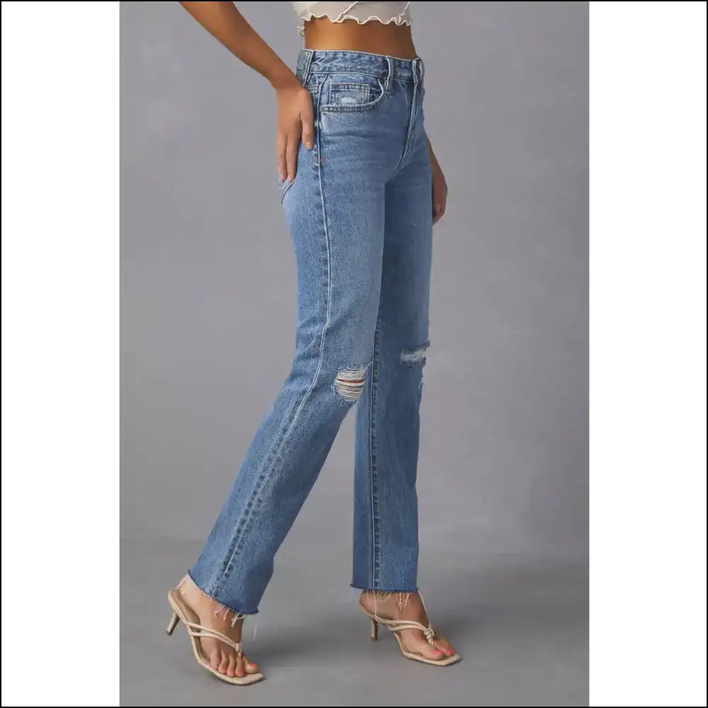 Meet your Distressed Raw Hem Bff: Chic Straight Jeans for Af Fabulousness! - on Sale Worldwide Shipping