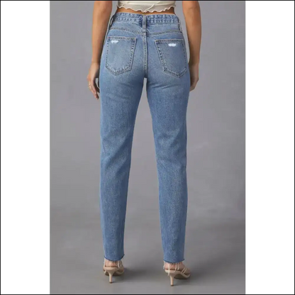 Meet your Distressed Raw Hem Bff: Chic Straight Jeans for Af Fabulousness! - on Sale Worldwide Shipping