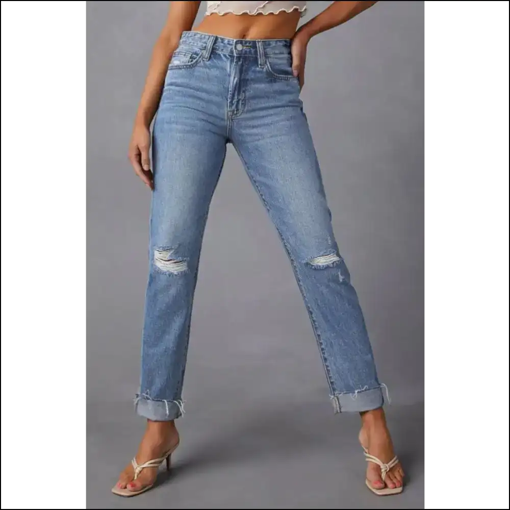 Meet your Distressed Raw Hem Bff: Chic Straight Jeans for Af Fabulousness! - on Sale Worldwide Shipping