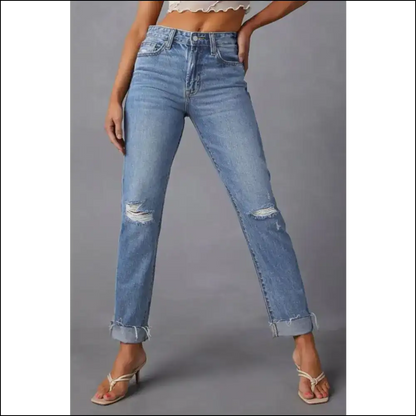 Meet your Distressed Raw Hem Bff: Chic Straight Jeans for Af Fabulousness! - on Sale Worldwide Shipping