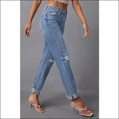 Meet your Distressed Raw Hem Bff: Chic Straight Jeans for Af Fabulousness! - on Sale Worldwide Shipping